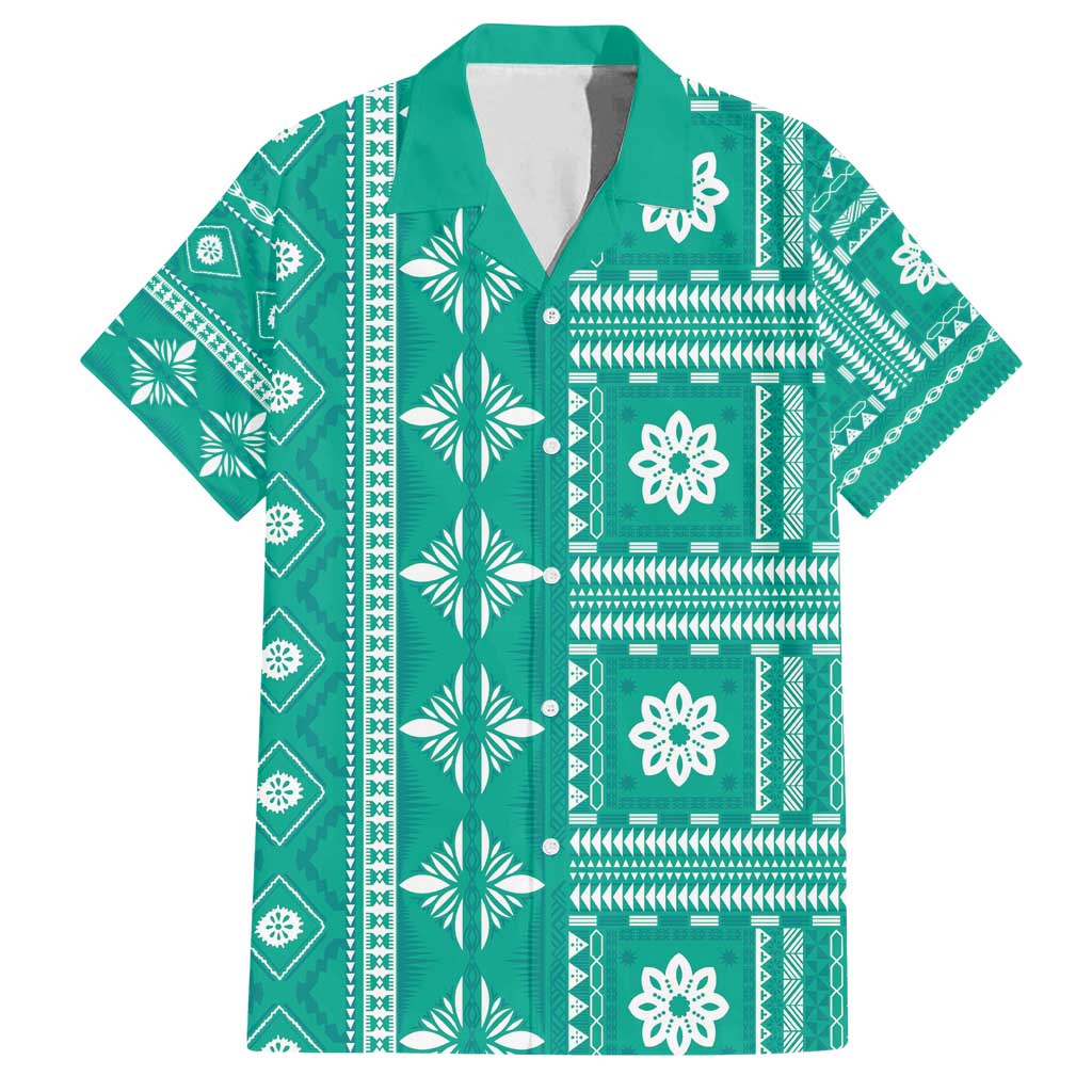 Fiji Masi All Teal Family Matching Summer Maxi Dress and Hawaiian Shirt Tapa Pattern - Polynesian Pride