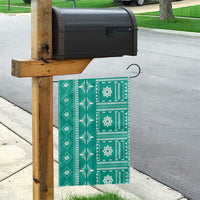 Fiji Masi All Teal Garden Flag Tapa Pattern - Polynesian Pride