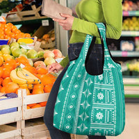 Fiji Masi All Teal Grocery Bag Tapa Pattern - Polynesian Pride