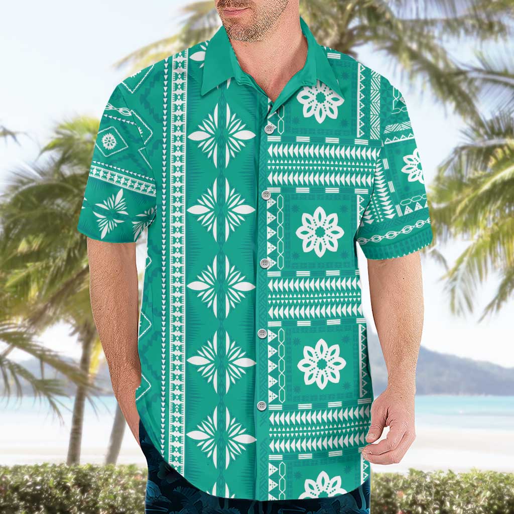 Fiji Masi All Teal Hawaiian Shirt Tapa Pattern - Polynesian Pride