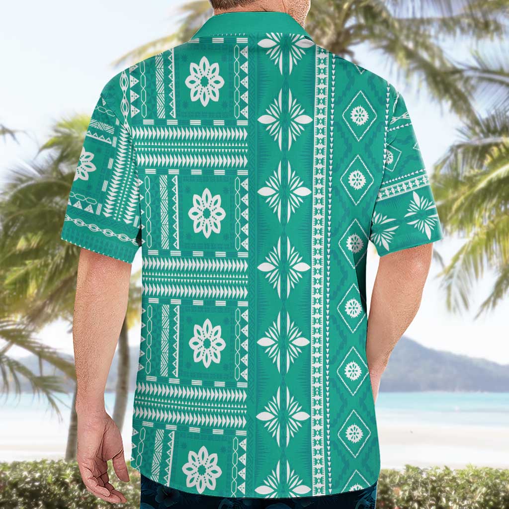 Fiji Masi All Teal Hawaiian Shirt Tapa Pattern - Polynesian Pride