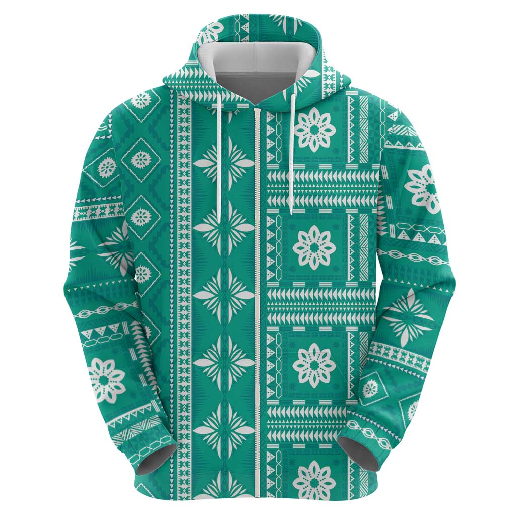 Fiji Masi All Teal Hoodie Tapa Pattern - Polynesian Pride