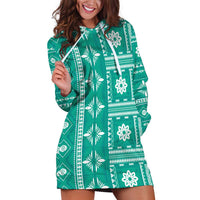 Fiji Masi All Teal Hoodie Dress Tapa Pattern - Polynesian Pride