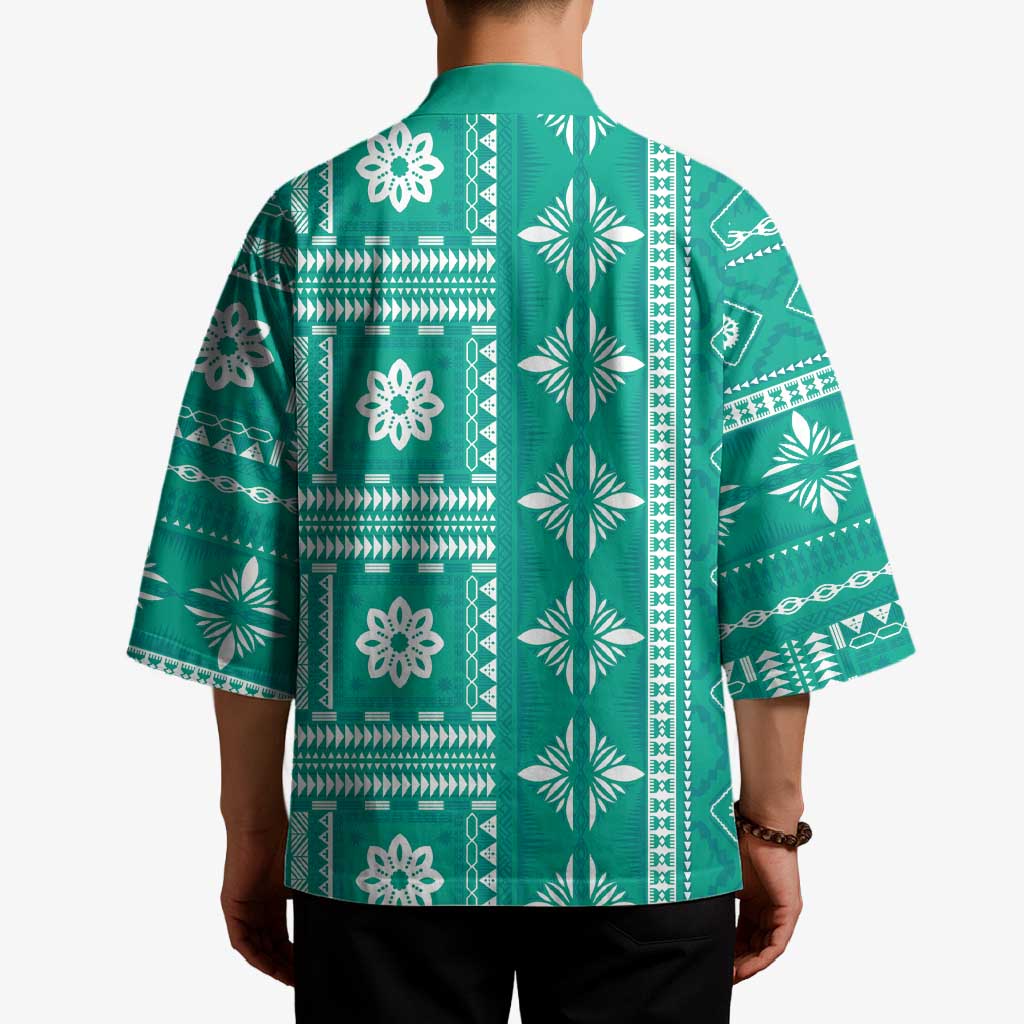 Fiji Masi All Teal Kimono Tapa Pattern - Polynesian Pride