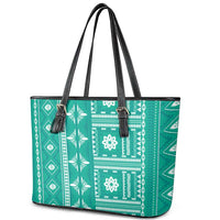 Fiji Masi All Teal Leather Tote Bag Tapa Pattern - Polynesian Pride