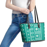 Fiji Masi All Teal Leather Tote Bag Tapa Pattern - Polynesian Pride