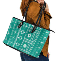 Fiji Masi All Teal Leather Tote Bag Tapa Pattern - Polynesian Pride