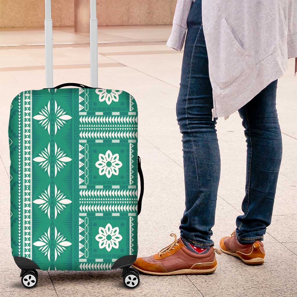 Fiji Masi All Teal Luggage Cover Tapa Pattern - Polynesian Pride