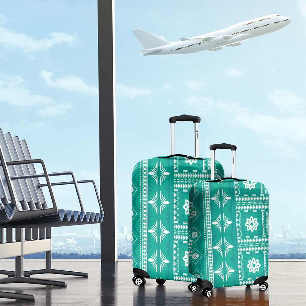 Fiji Masi All Teal Luggage Cover Tapa Pattern - Polynesian Pride
