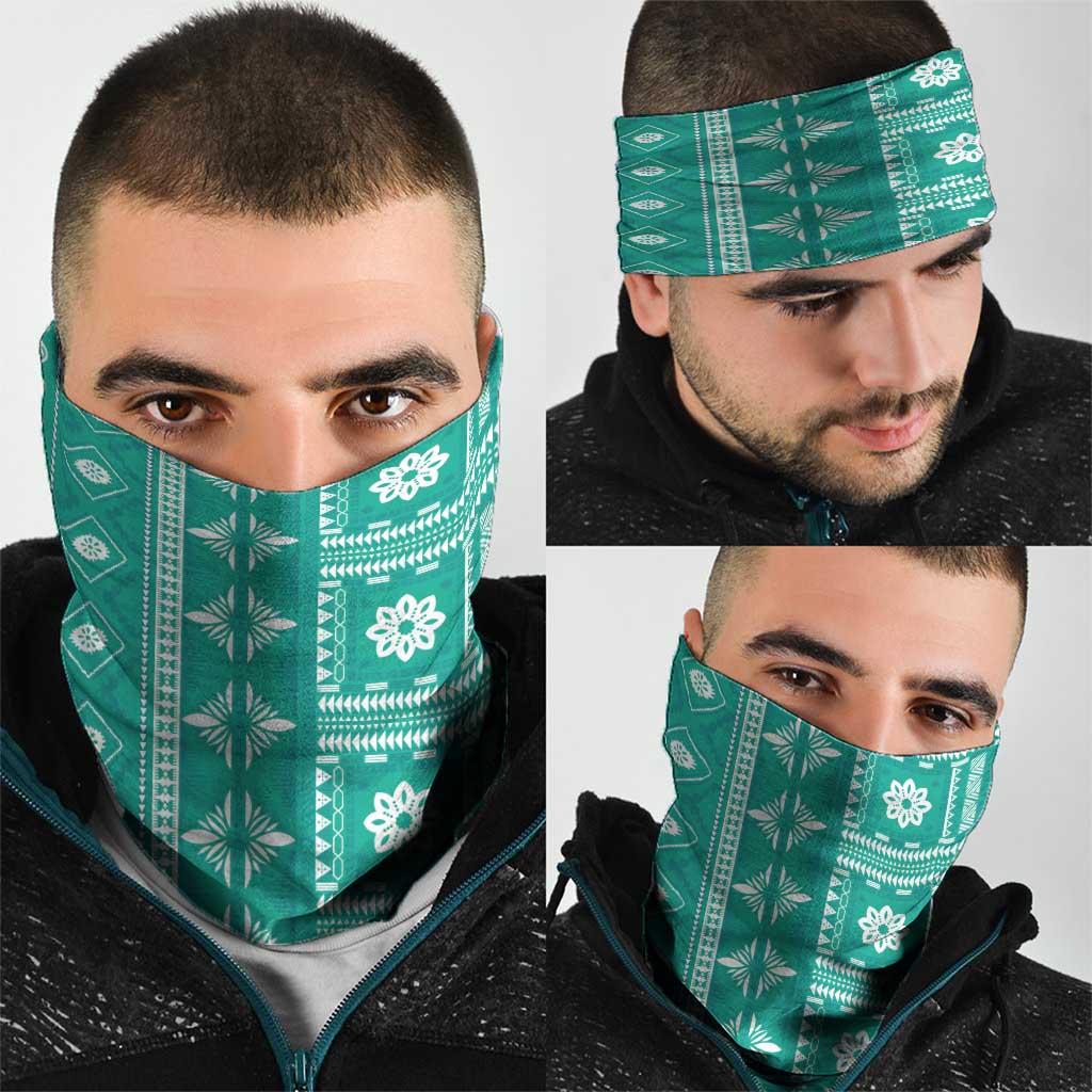 Fiji Masi All Teal Neck Gaiter Tapa Pattern - Polynesian Pride