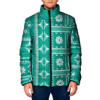 Fiji Masi All Teal Padded Jacket Tapa Pattern - Polynesian Pride