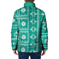 Fiji Masi All Teal Padded Jacket Tapa Pattern - Polynesian Pride