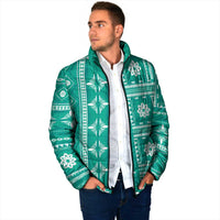 Fiji Masi All Teal Padded Jacket Tapa Pattern - Polynesian Pride
