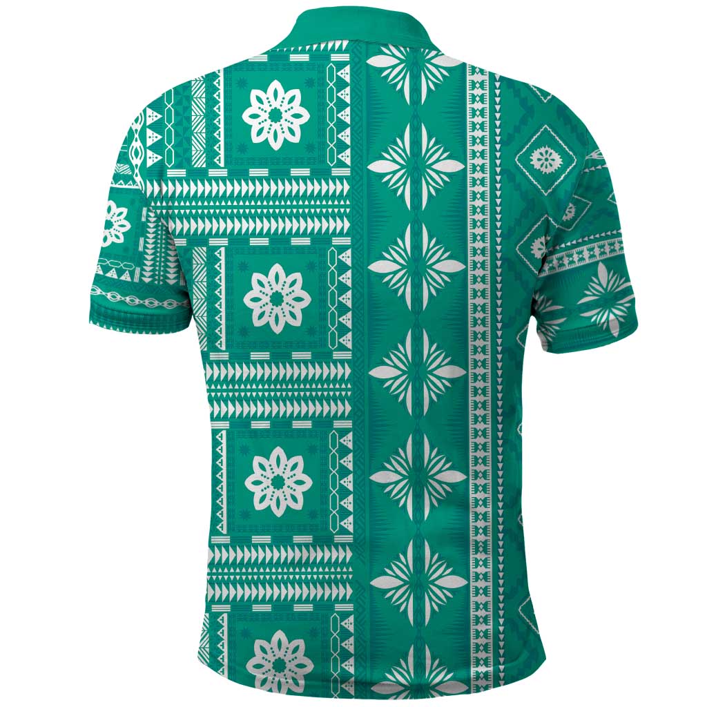 Fiji Masi All Teal Polo Shirt Tapa Pattern - Polynesian Pride