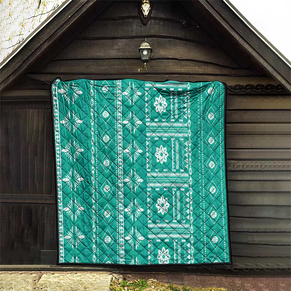 Fiji Masi All Teal Quilt Tapa Pattern - Polynesian Pride