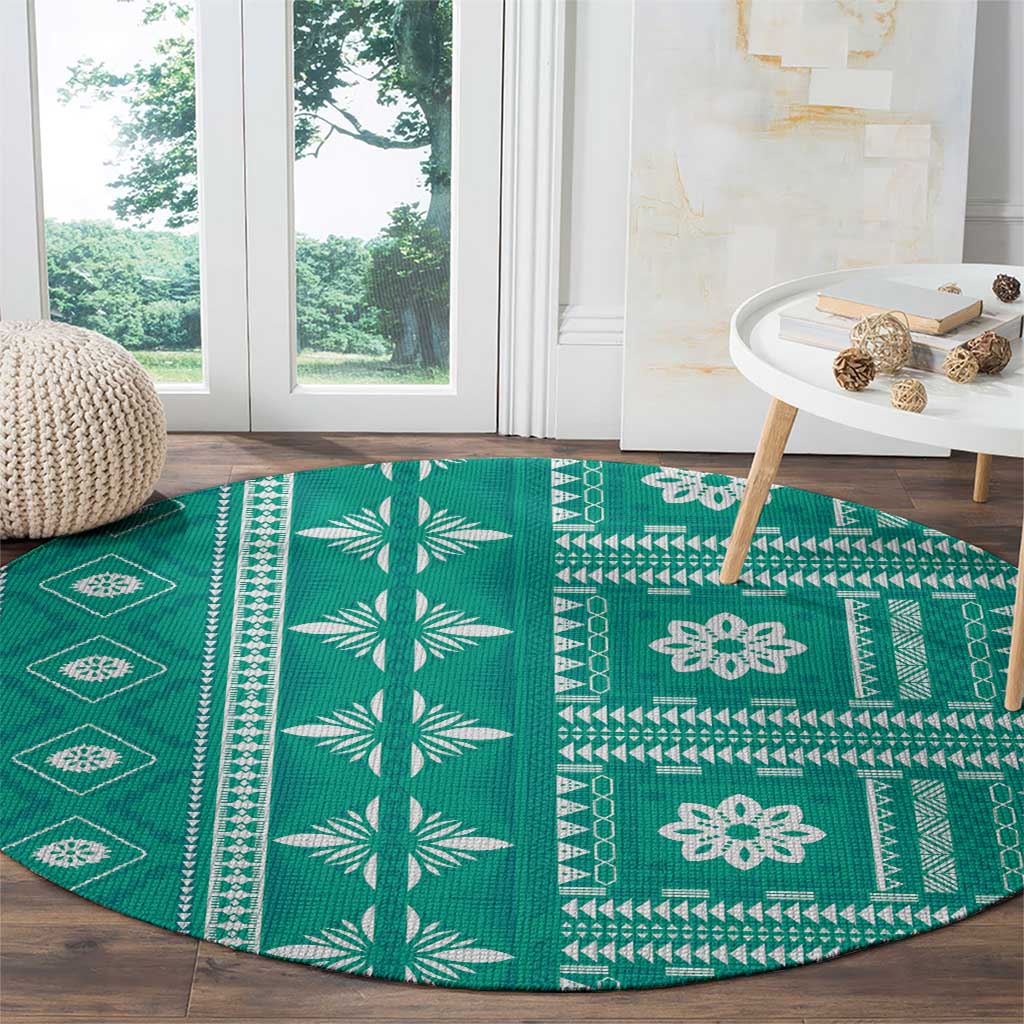 Fiji Masi All Teal Round Carpet Tapa Pattern - Polynesian Pride