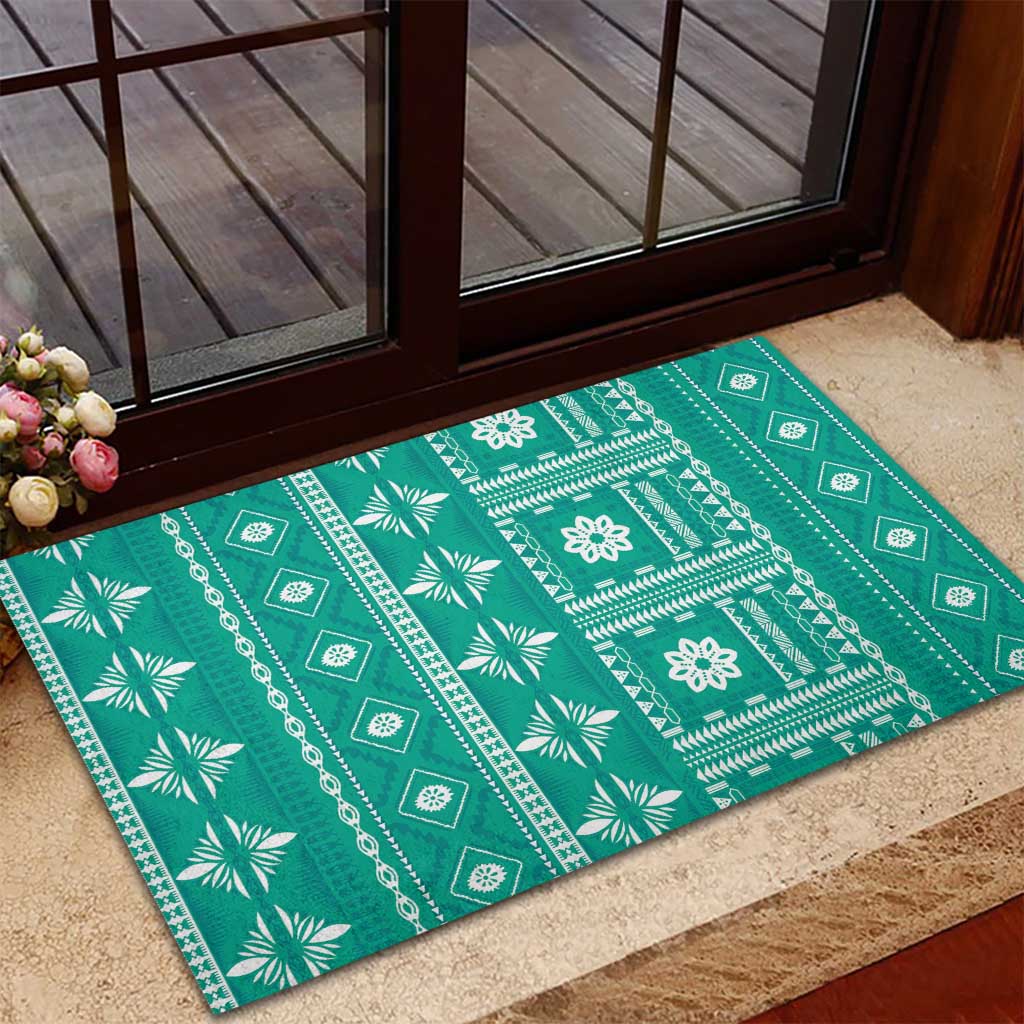 Fiji Masi All Teal Rubber Doormat Tapa Pattern - Polynesian Pride