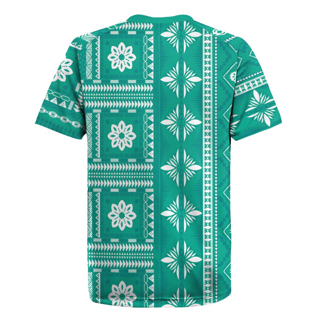 Fiji Masi All Teal Rugby Jersey Tapa Pattern - Polynesian Pride