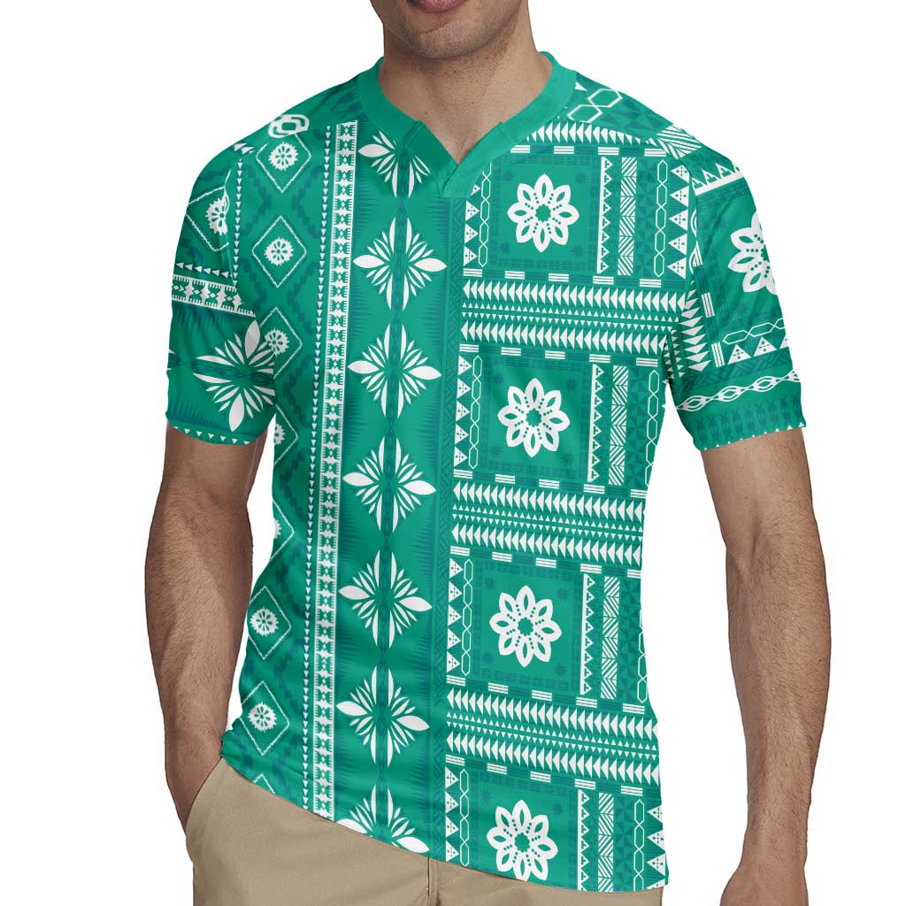 Fiji Masi All Teal Rugby Jersey Tapa Pattern - Polynesian Pride