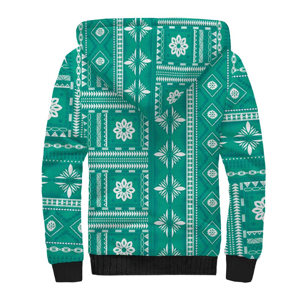 Fiji Masi All Teal Sherpa Hoodie Tapa Pattern - Polynesian Pride