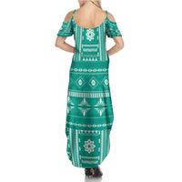 Fiji Masi All Teal Summer Maxi Dress Tapa Pattern - Polynesian Pride