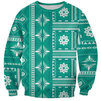 Fiji Masi All Teal Sweatshirt Tapa Pattern - Polynesian Pride