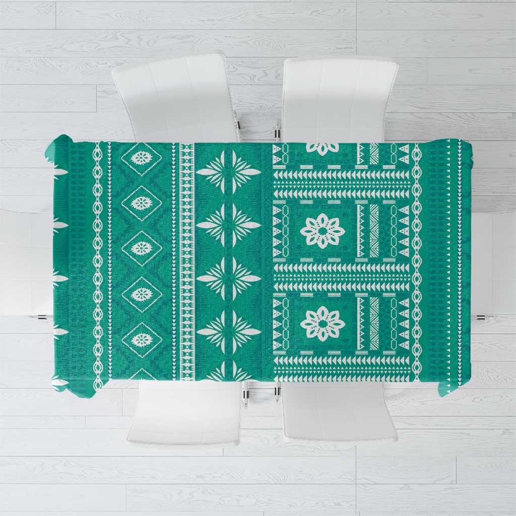 Fiji Masi All Teal Tablecloth Tapa Pattern - Polynesian Pride