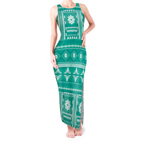 Fiji Masi All Teal Tank Maxi Dress Tapa Pattern - Polynesian Pride