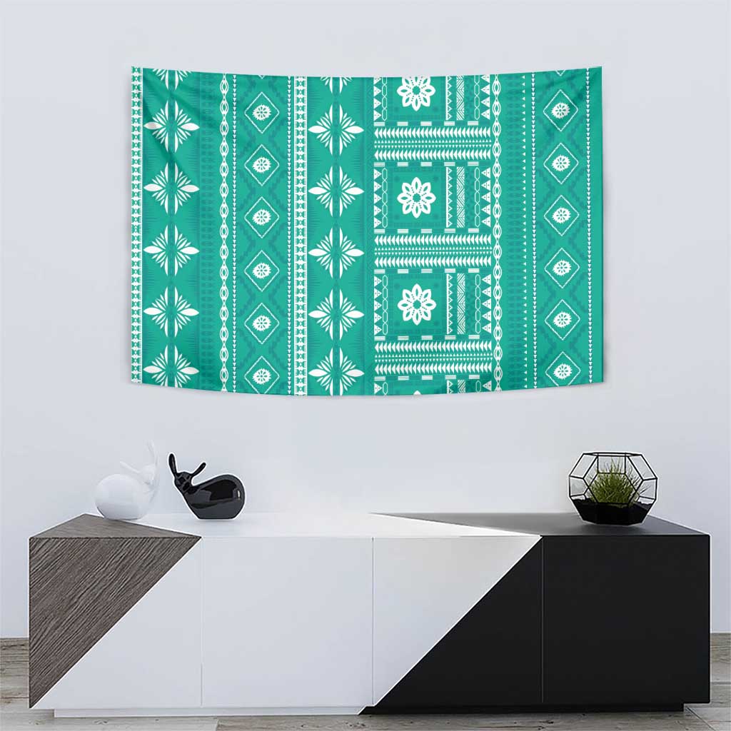 Fiji Masi All Teal Tapestry Tapa Pattern - Polynesian Pride