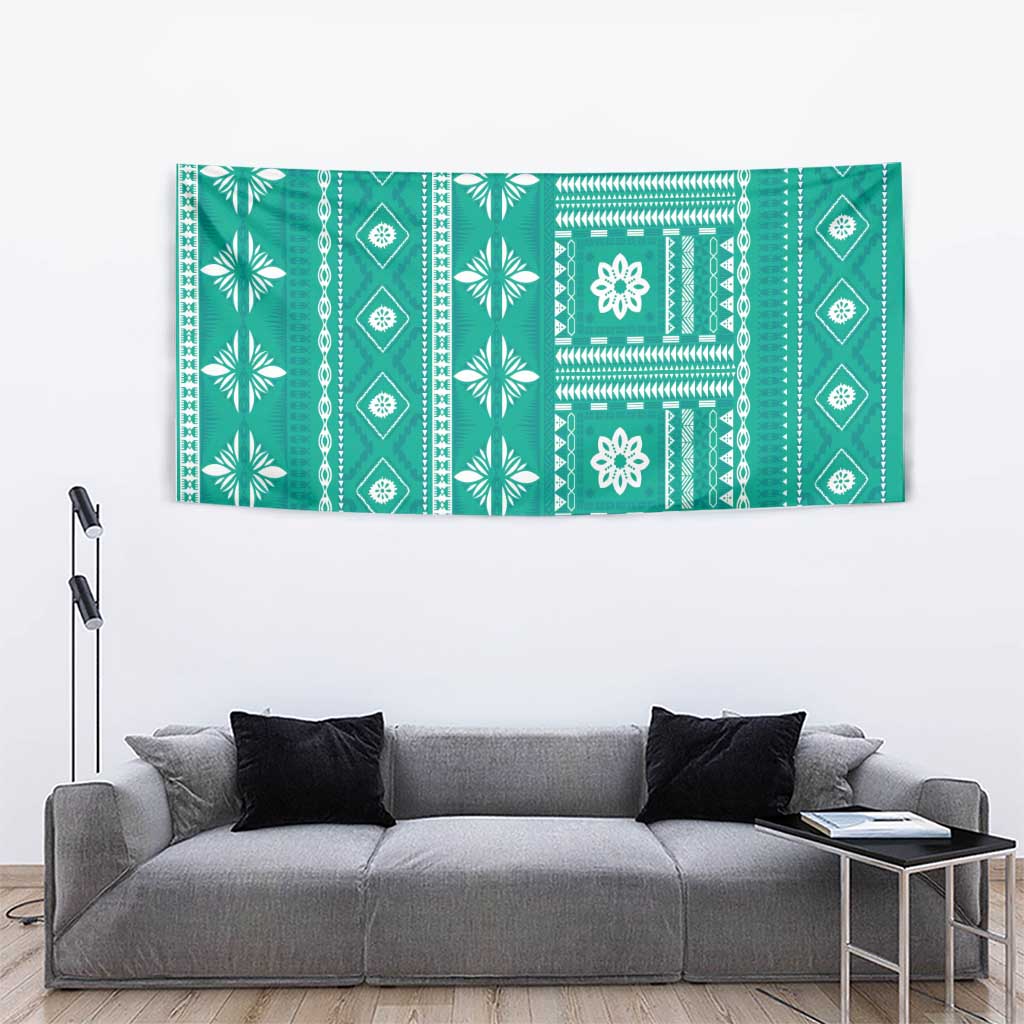 Fiji Masi All Teal Tapestry Tapa Pattern - Polynesian Pride