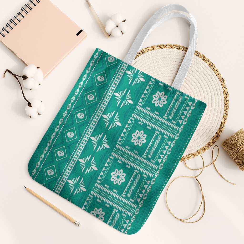 Fiji Masi All Teal Tote Bag Tapa Pattern - Polynesian Pride