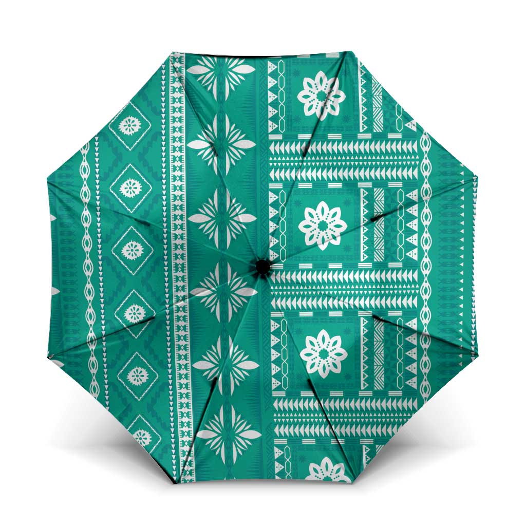 Fiji Masi All Teal Umbrella Tapa Pattern - Polynesian Pride