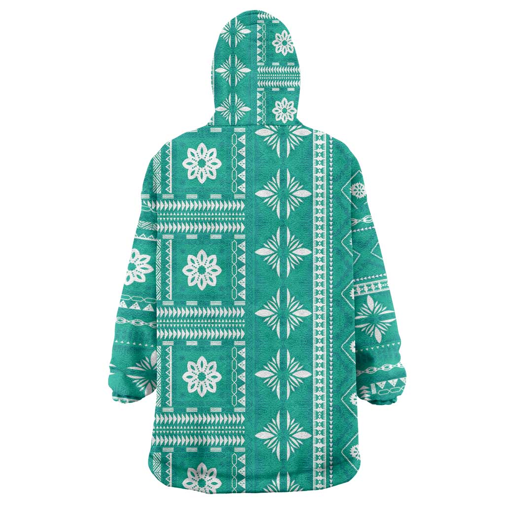 Fiji Masi All Teal Wearable Blanket Hoodie Tapa Pattern - Polynesian Pride