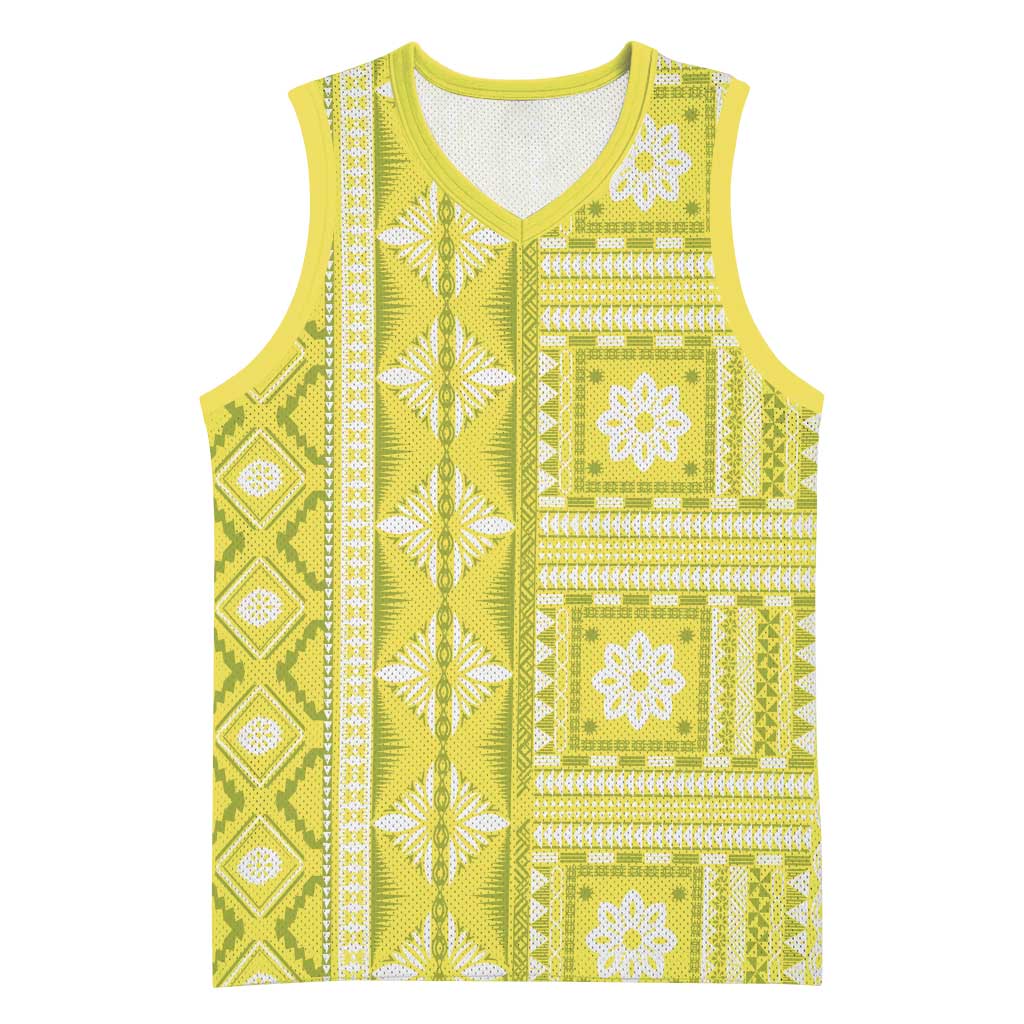 Fiji Masi All Yellow Basketball Jersey Tapa Pattern - Polynesian Pride
