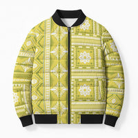 Fiji Masi All Yellow Bomber Puffer Jacket Tapa Pattern - Polynesian Pride