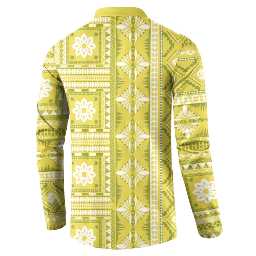 Fiji Masi All Yellow Button Sweatshirt Tapa Pattern - Polynesian Pride