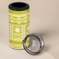Fiji Masi All Yellow 4 in 1 Can Cooler Tumbler Tapa Pattern - Polynesian Pride