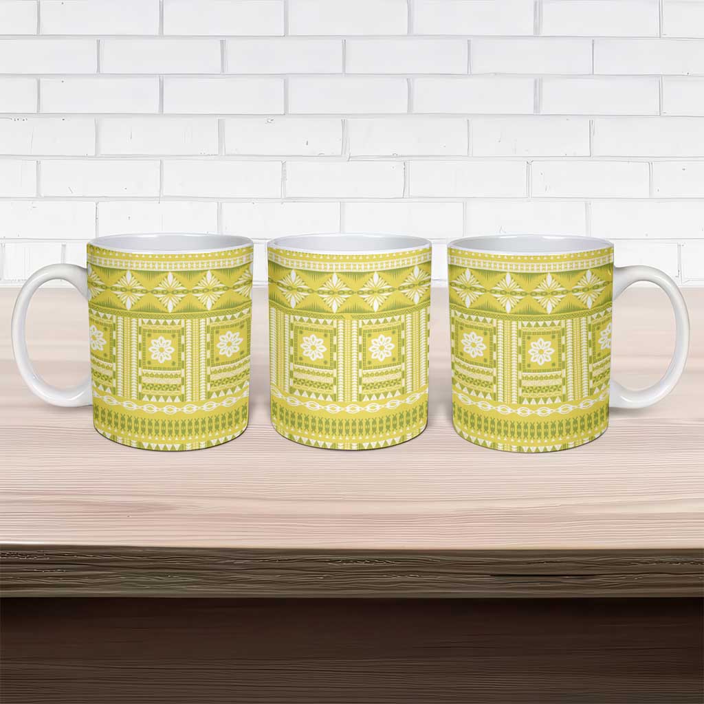 Fiji Masi All Yellow Ceramic Mug Tapa Pattern - Polynesian Pride