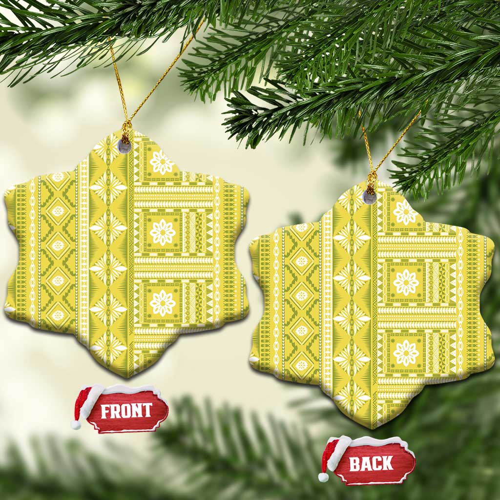 Fiji Masi All Yellow Ceramic Ornament Tapa Pattern - Polynesian Pride