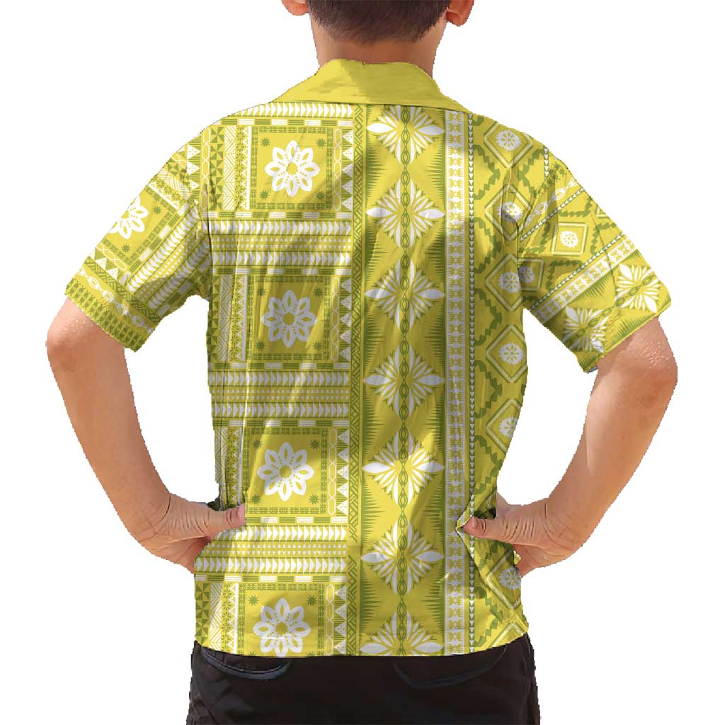 Fiji Masi All Yellow Family Matching Long Sleeve Bodycon Dress and Hawaiian Shirt Tapa Pattern - Polynesian Pride