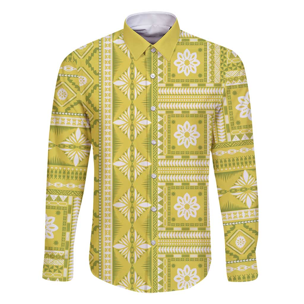 Fiji Masi All Yellow Family Matching Long Sleeve Bodycon Dress and Hawaiian Shirt Tapa Pattern - Polynesian Pride