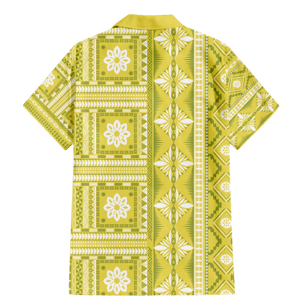 Fiji Masi All Yellow Family Matching Mermaid Dress and Hawaiian Shirt Tapa Pattern - Polynesian Pride