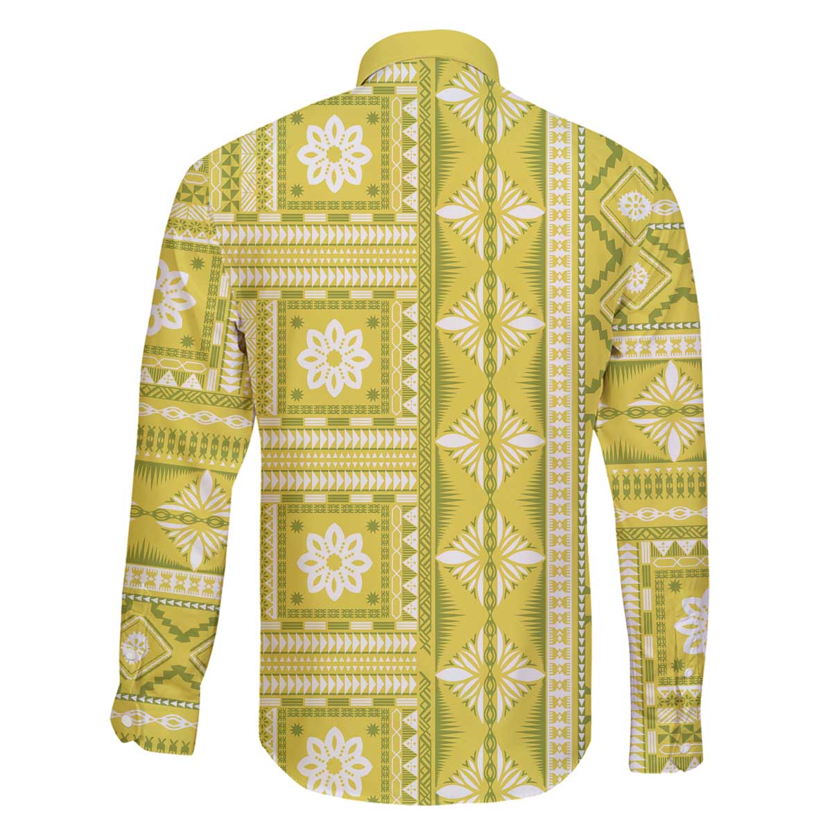 Fiji Masi All Yellow Family Matching Off The Shoulder Long Sleeve Dress and Hawaiian Shirt Tapa Pattern - Polynesian Pride