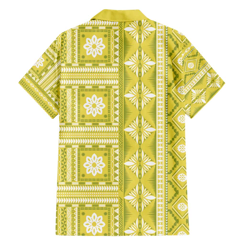 Fiji Masi All Yellow Family Matching Puletasi and Hawaiian Shirt Tapa Pattern - Polynesian Pride