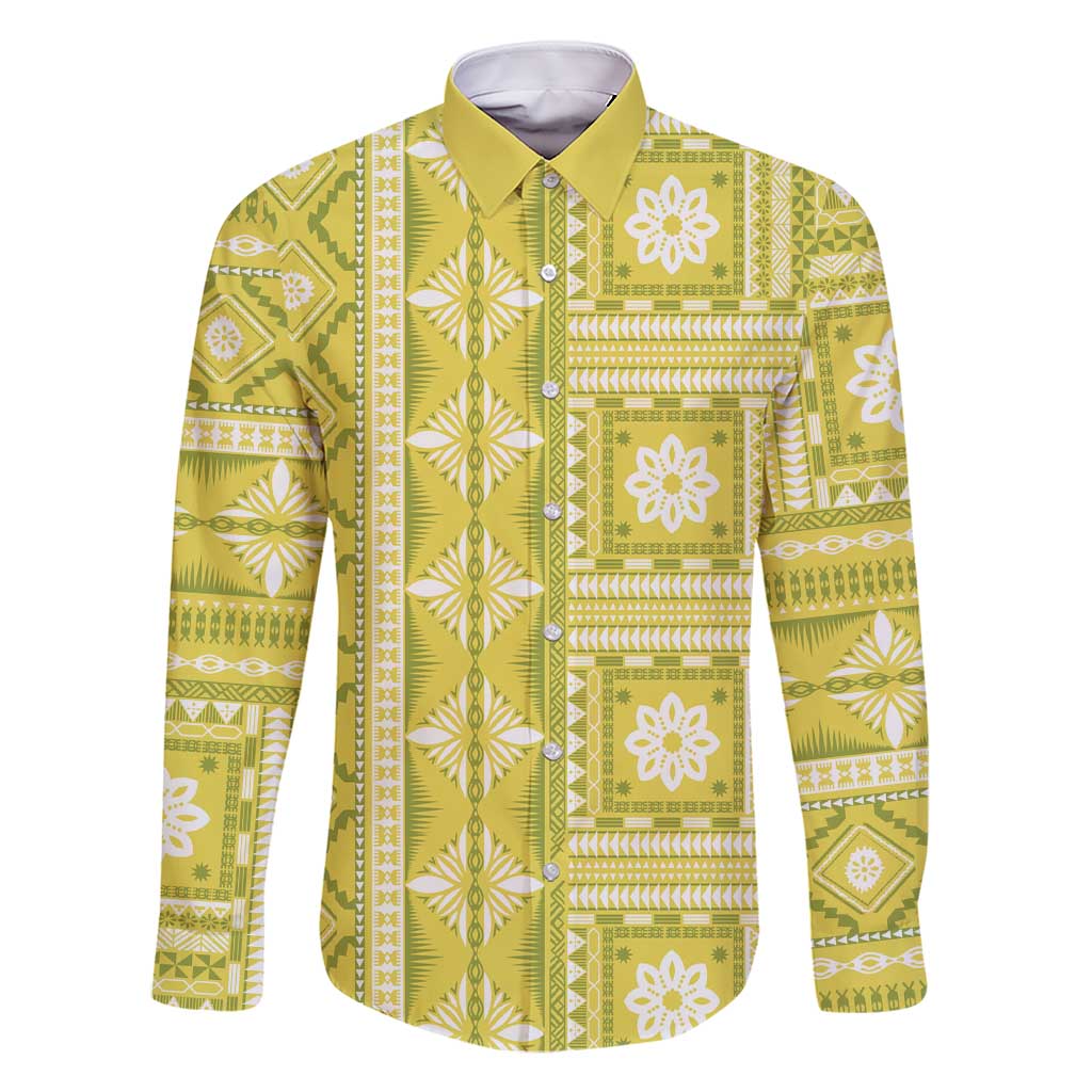Fiji Masi All Yellow Family Matching Short Sleeve Bodycon Dress and Hawaiian Shirt Tapa Pattern - Polynesian Pride