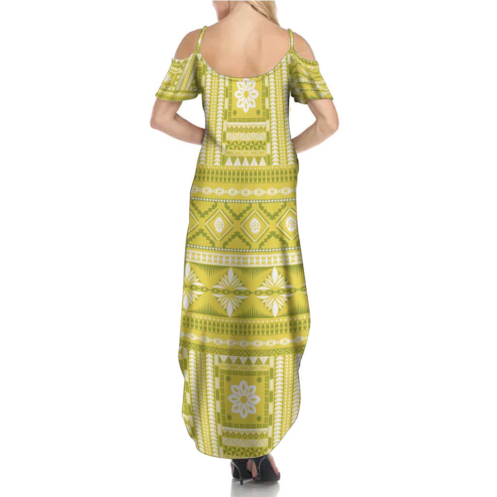 Fiji Masi All Yellow Family Matching Summer Maxi Dress and Hawaiian Shirt Tapa Pattern - Polynesian Pride