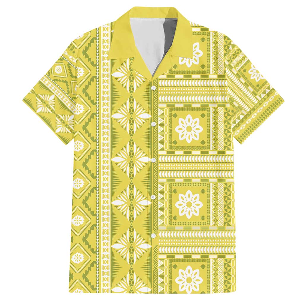 Fiji Masi All Yellow Hawaiian Shirt Tapa Pattern - Polynesian Pride