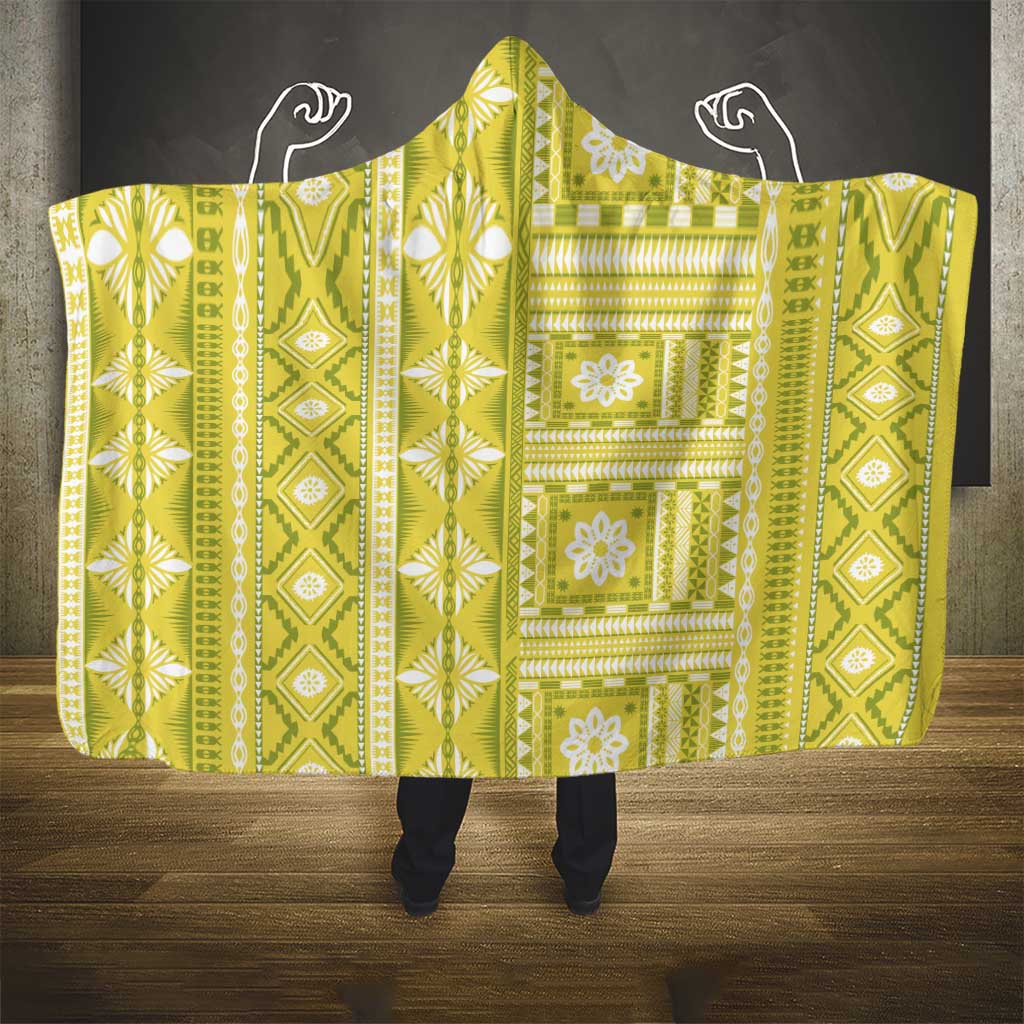 Fiji Masi All Yellow Hooded Blanket Tapa Pattern - Polynesian Pride