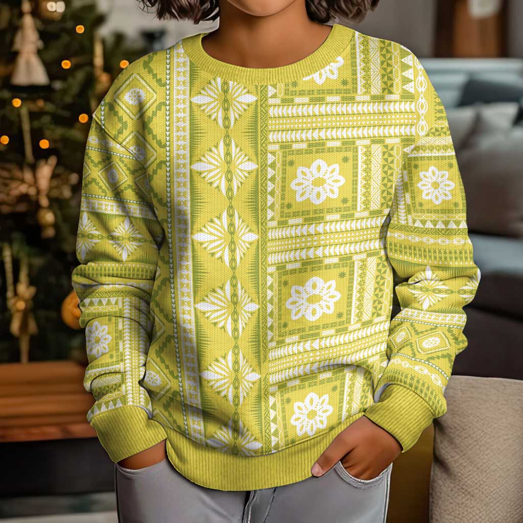 Fiji Masi All Yellow Kid Ugly Christmas Sweater Tapa Pattern - Polynesian Pride