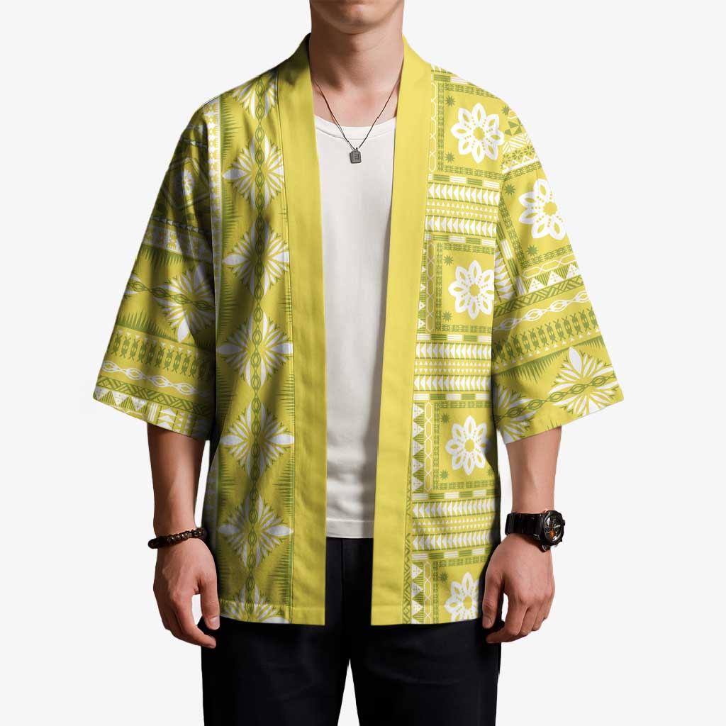 Fiji Masi All Yellow Kimono Tapa Pattern - Polynesian Pride